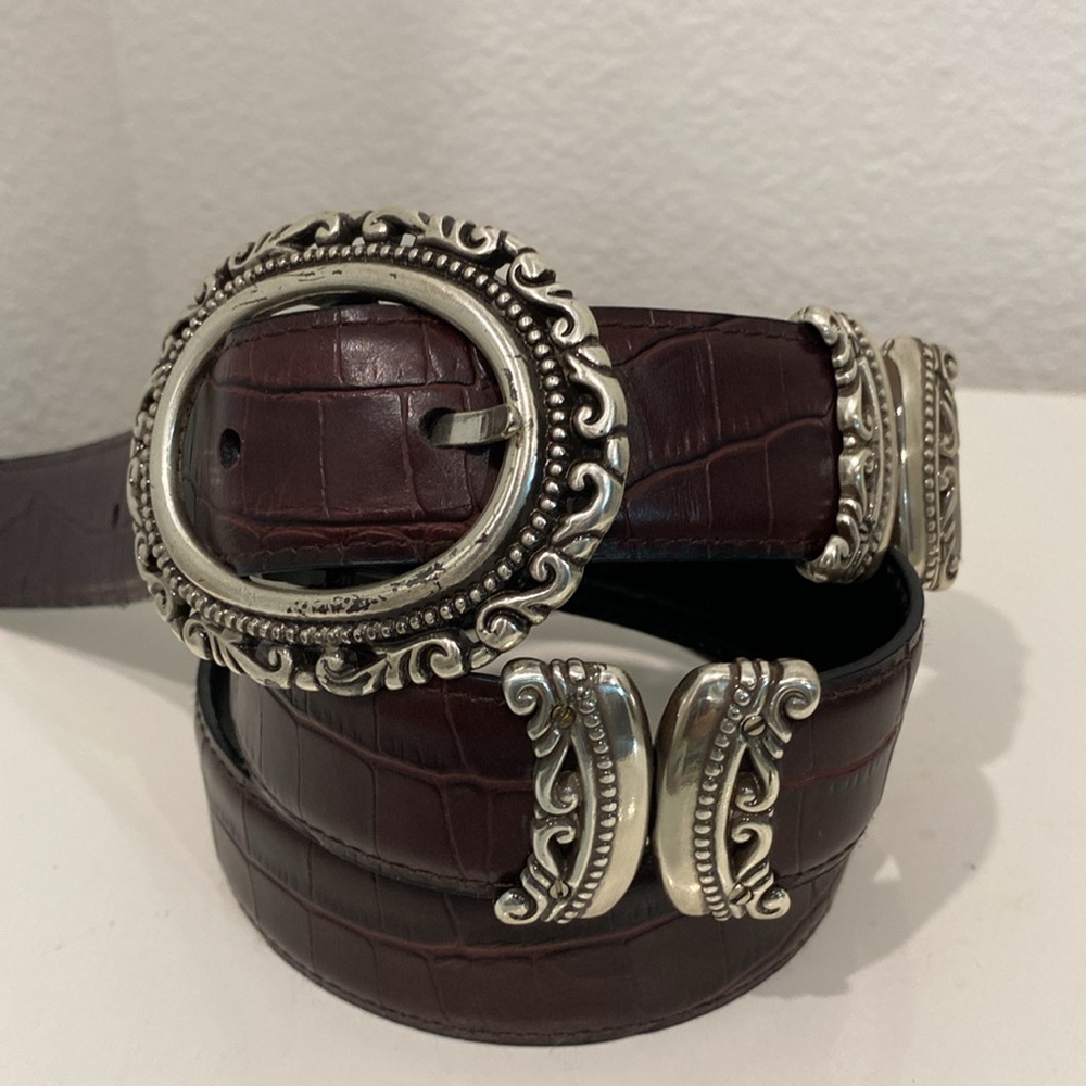 Reversible Western Belt, Smooth Black Side & Brown Croc Stamped Side |Size M/L - Picture 10 of 10